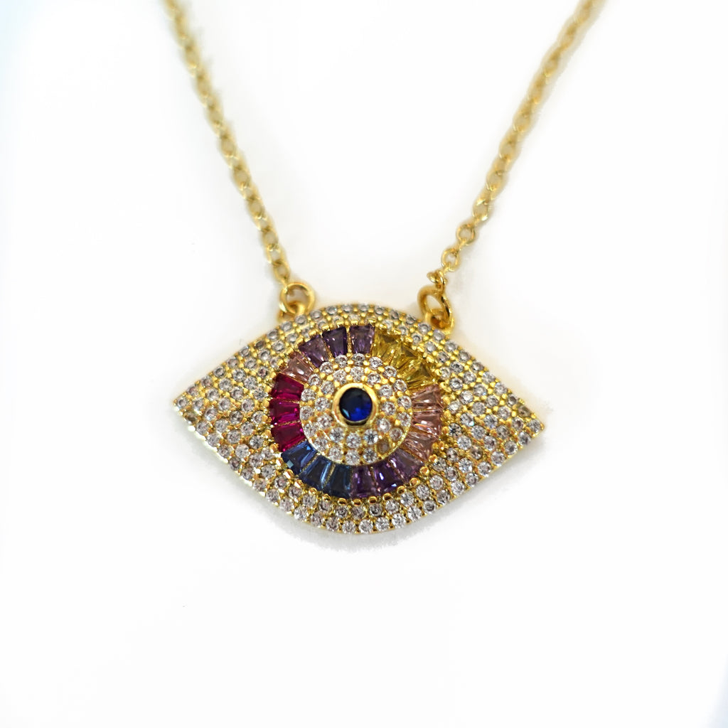 MULTI-CRYSTAL EVIL EYE NECKLACE